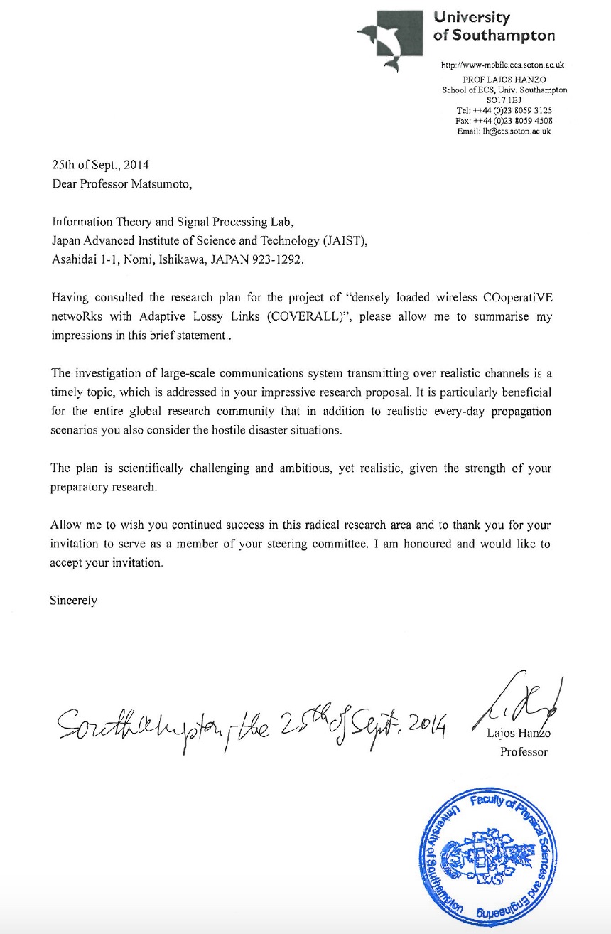 Letter of Endorsement for COVERALL Project (2015-2020)