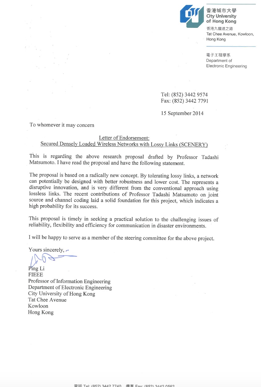 Letter of Endorsement for SCENERY Project (2015-2020)